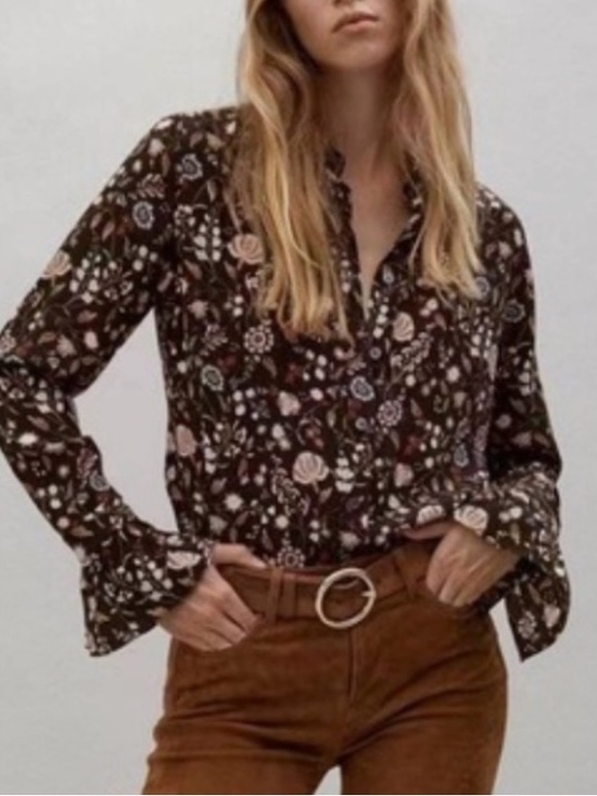 Frame Denim Tops - Frame Noir Multi Silk Button Down Blouse Ruffle Cuff Size Medium